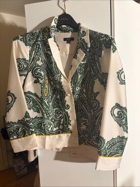 J.Crew Cream Blouse with Green Paisley Print SMALL